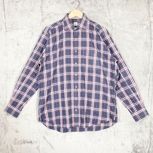 Peter Millar Shirt Men Large‎ Button Up Blue Red White Tartan Plaid Spread